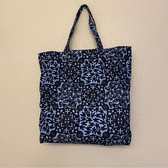 Estee Lauder navy blue light blue patterned Lined canvas tote Bag 17x14.5x5 - Picture 1 of 6